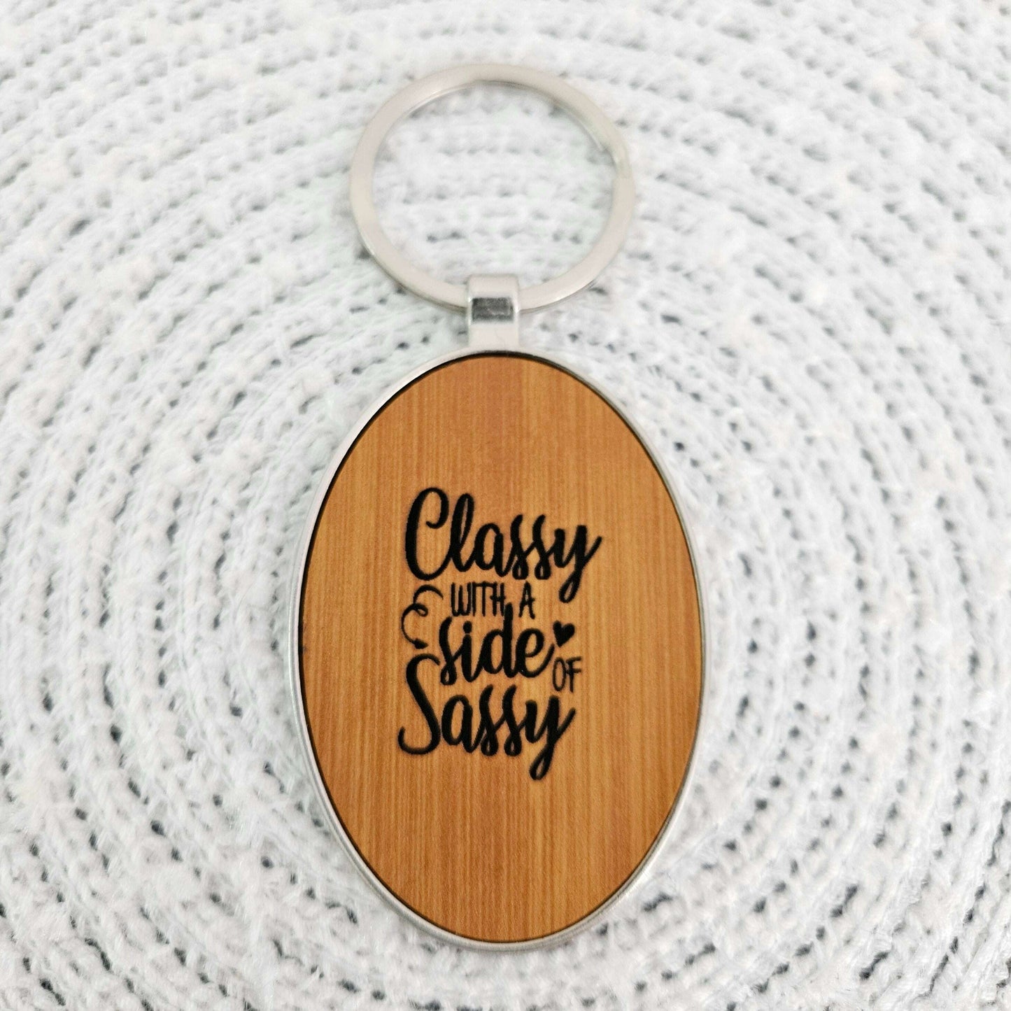 Engraved Oval Keychain Classy Side Sassy Brown