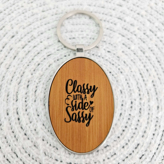 Engraved Oval Keychain Classy Side Sassy Brown
