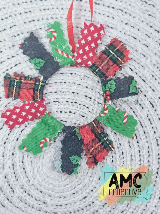 Fabric Wreath Christmas Ornament Red/Green 1