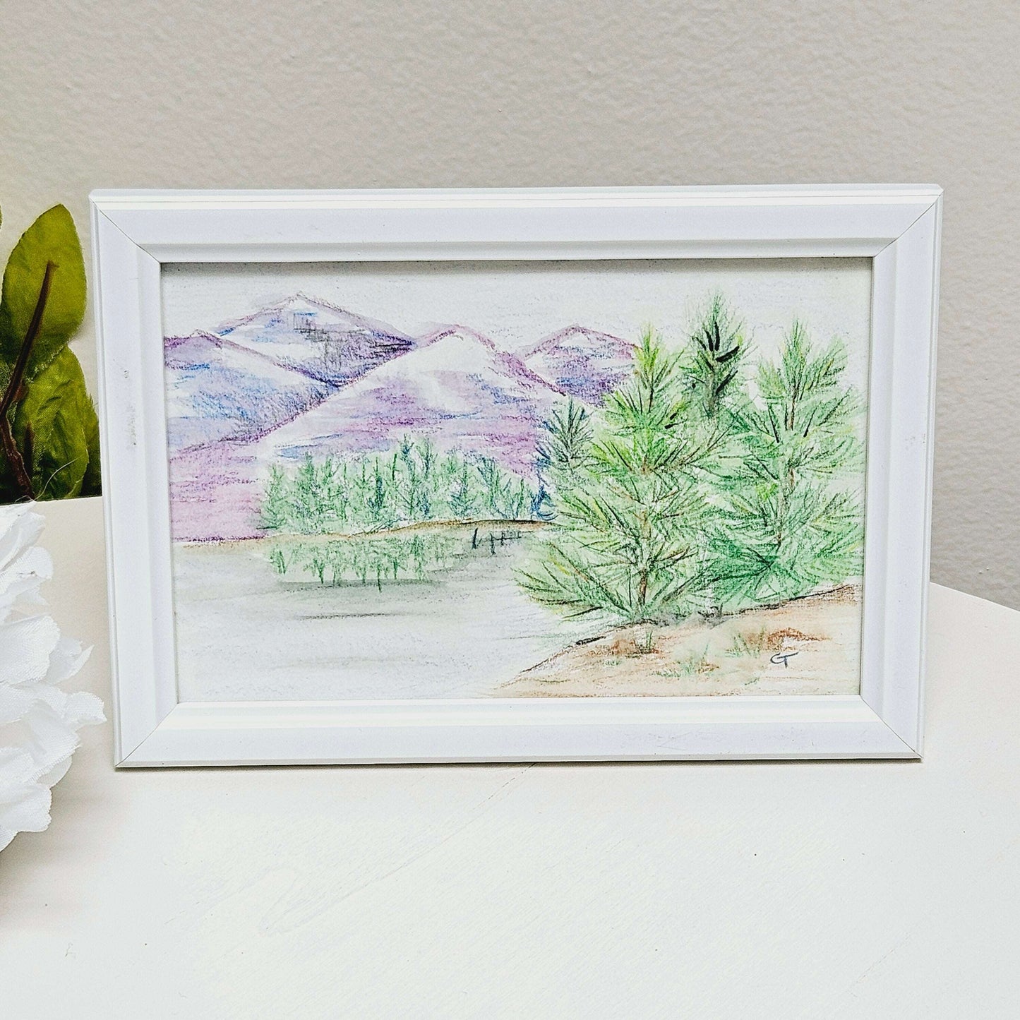 Framed Drawing of Mountain-scape