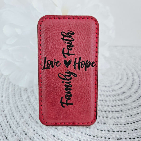 Love/Faith/Hope Cross Leather Engraved Magnet
