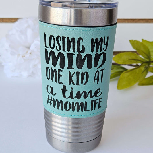 Leather Tumbler Teal Mom Life