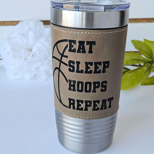 Leather Tumbler Brown Eat Sleep Hoops