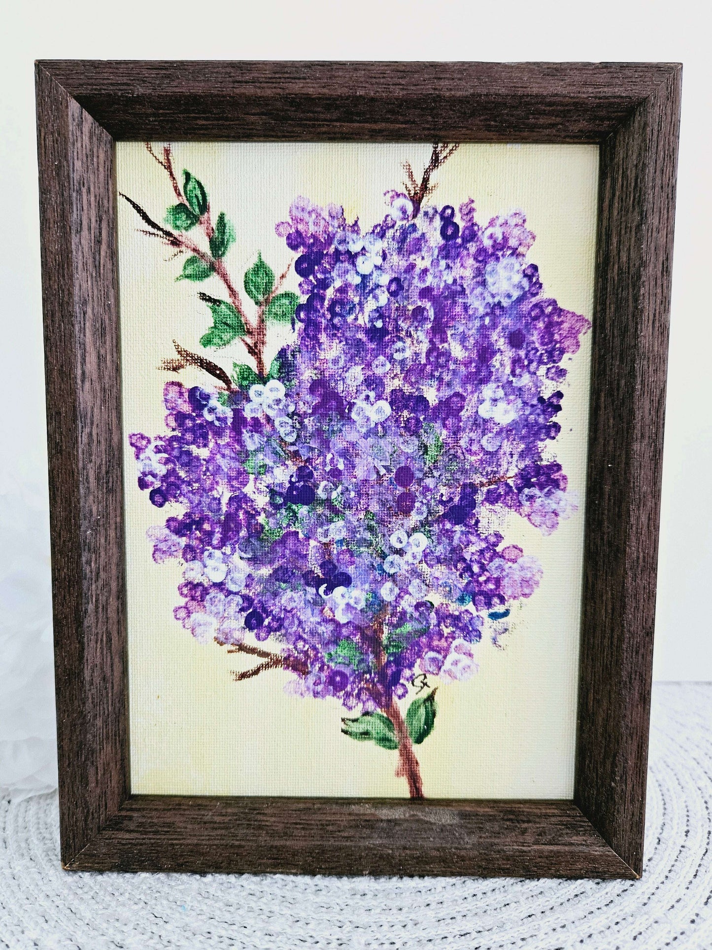 Lilac Branch Acrylic Painting, Yellow Background