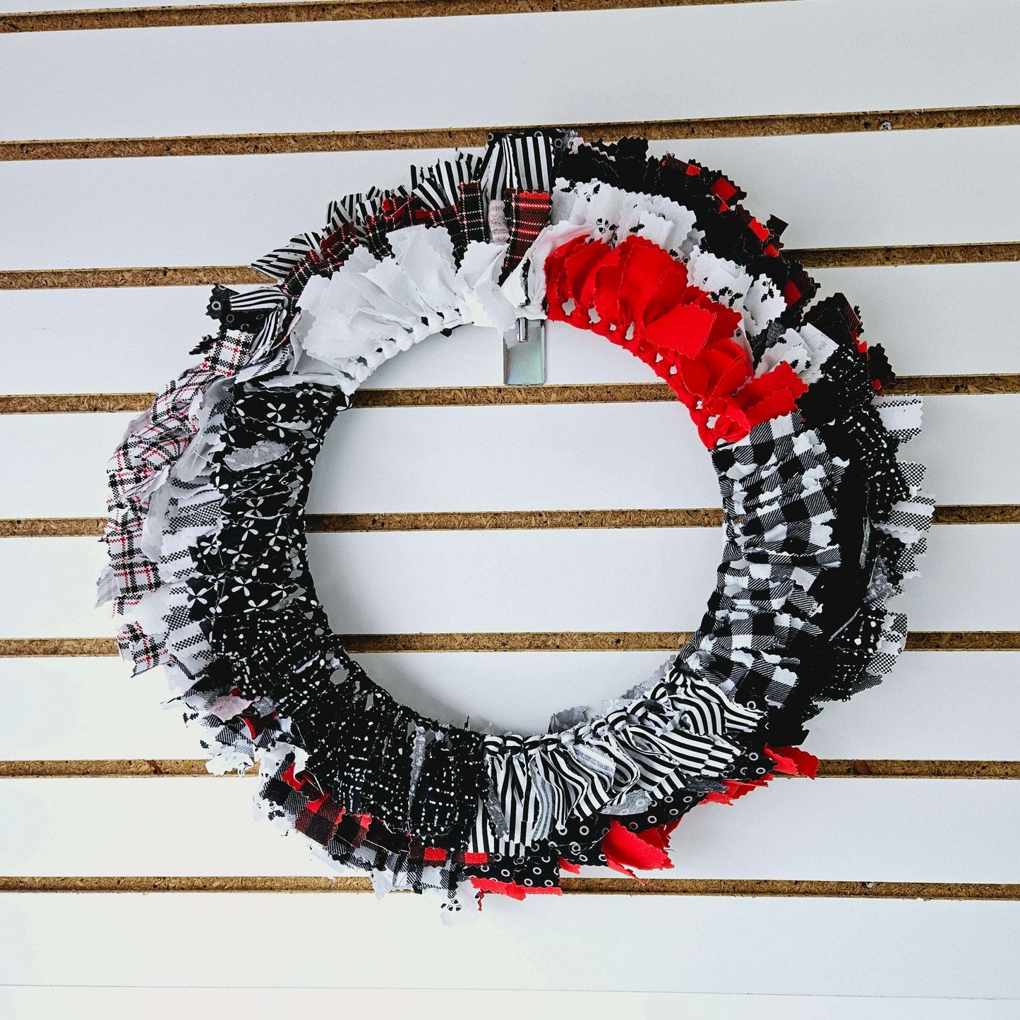Red Black and White Fabric Wreath