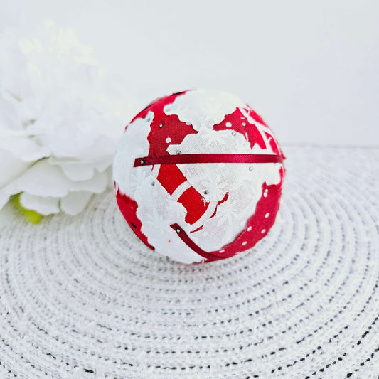 Red/White Collage Fabric Decor Balls - 3 in
