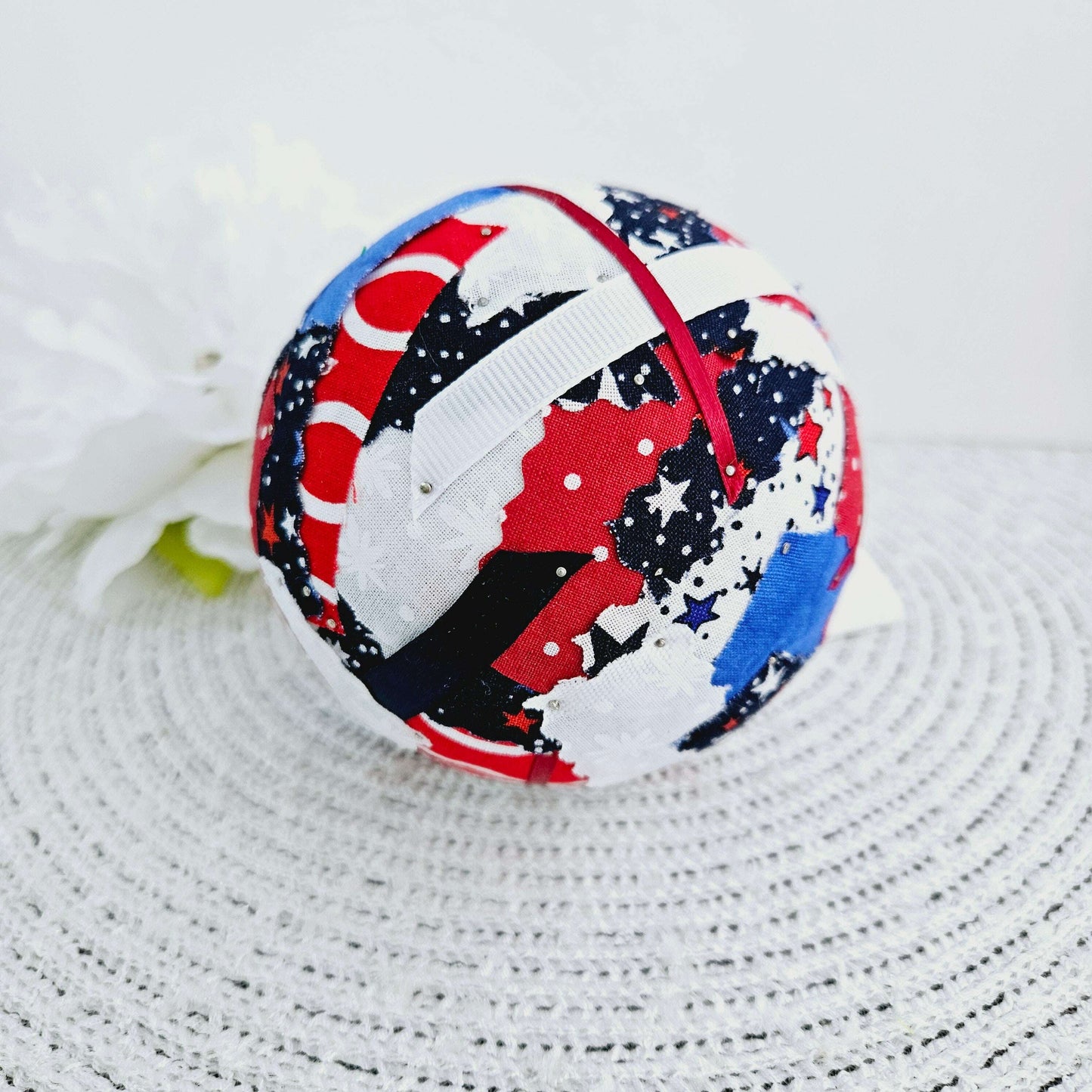 Red/White/Blue Collage Fabric Decor Balls - 3.5 in