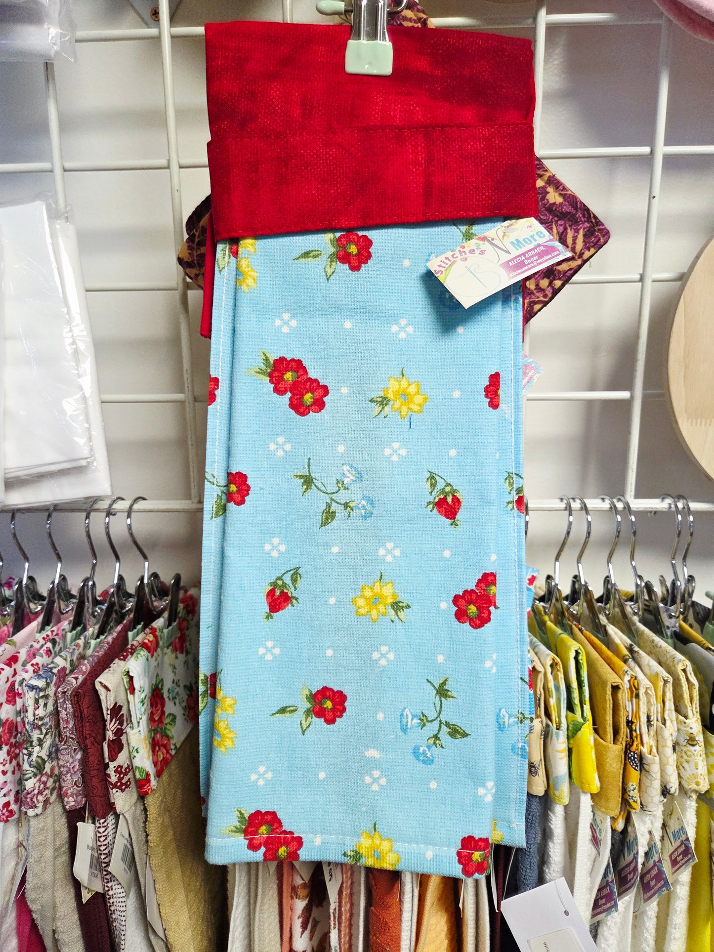 Floral Blue Towel with Red Topper