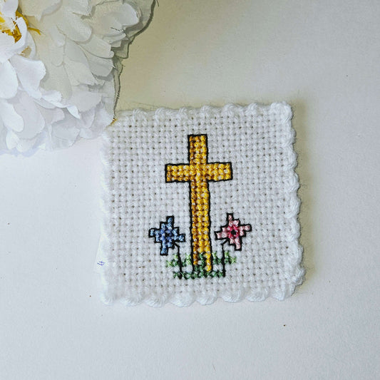 Single Embroidered Cross/Flowers Coaster
