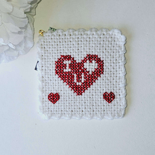 Single Embroidered I Heart You Coaster