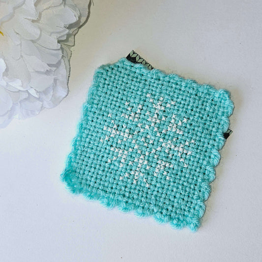 Single Embroidered Teal Snowflake Coaster