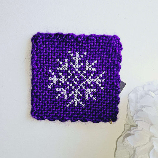 Single Embroidered Purple Snowflake Coaster