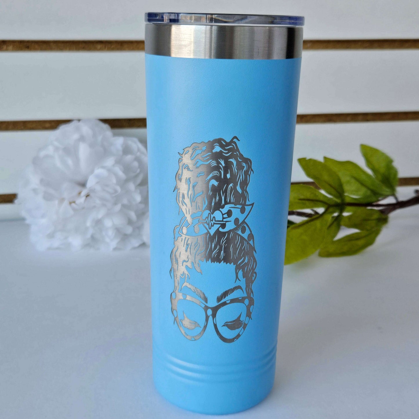 Skinny Tumbler Lt Blue Nurse Messy Bun