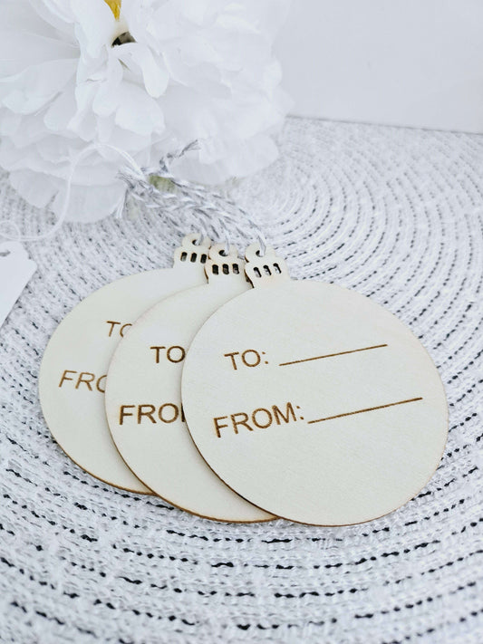 Ornament White/Silver String Wood Engraved Gift Tags Set of 3