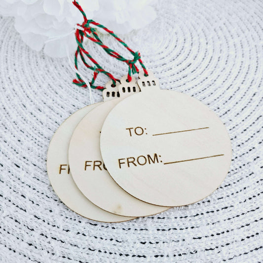 Ornament Red/Green String Wood Engraved Gift Tags - Set of 3