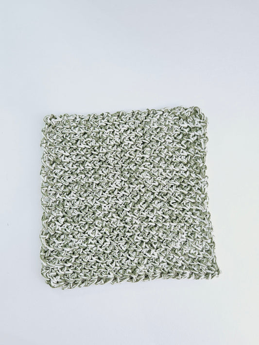 Crochet Dish Cloth - Single Green/White