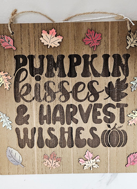 Engraved Pumpkin Kisses Sign