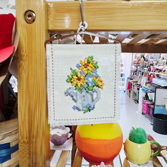 Mini Cross Stitch Flowers w/Water Jug