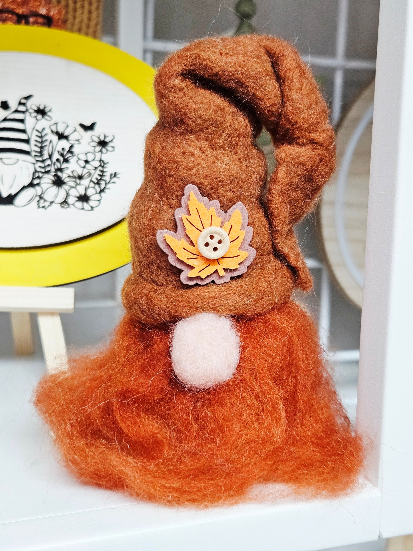 Felted Fall Gnome with Leaf