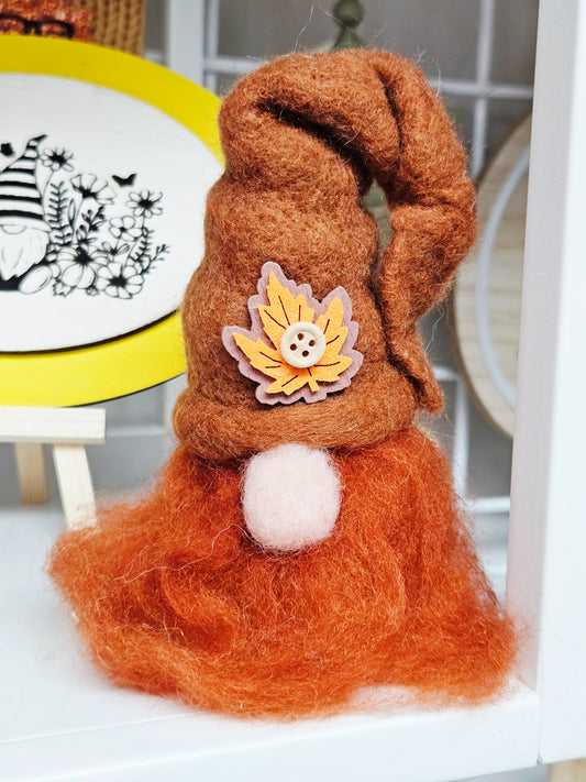 Felted Fall Gnome with Leaf