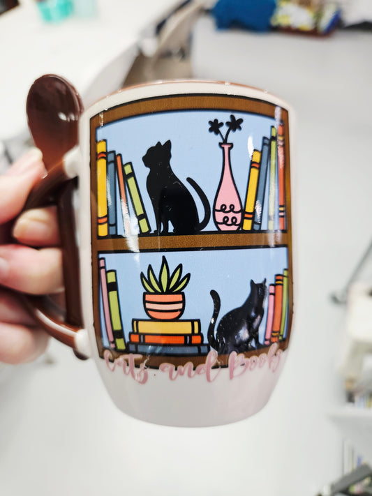 Cats and Books Cocoa Mug with Spoon