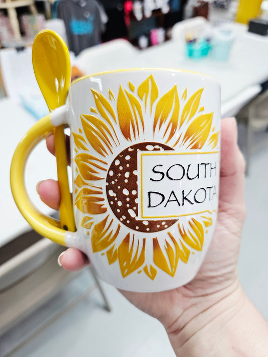 South Dakota Sunflower Cocoa Mug with Spoon