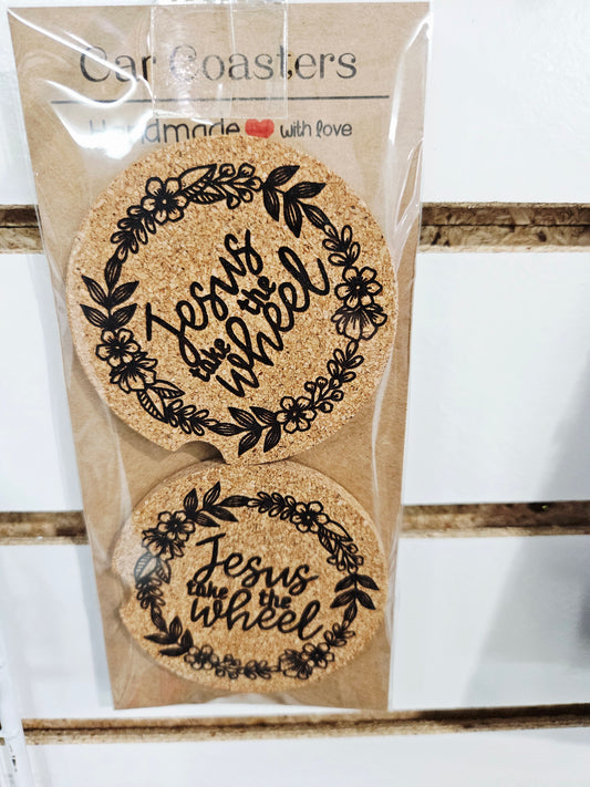 Car Coasters Jesus Take Wheel