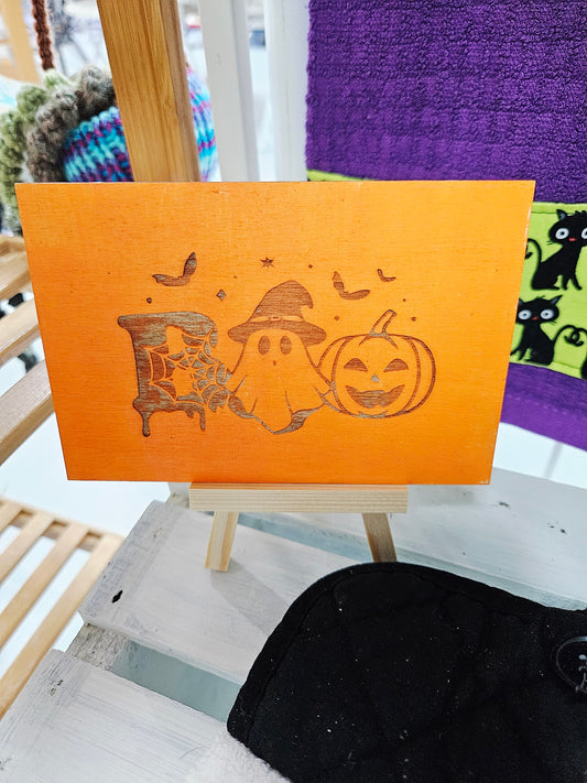 Engraved Orange BOO Sign w/Easel