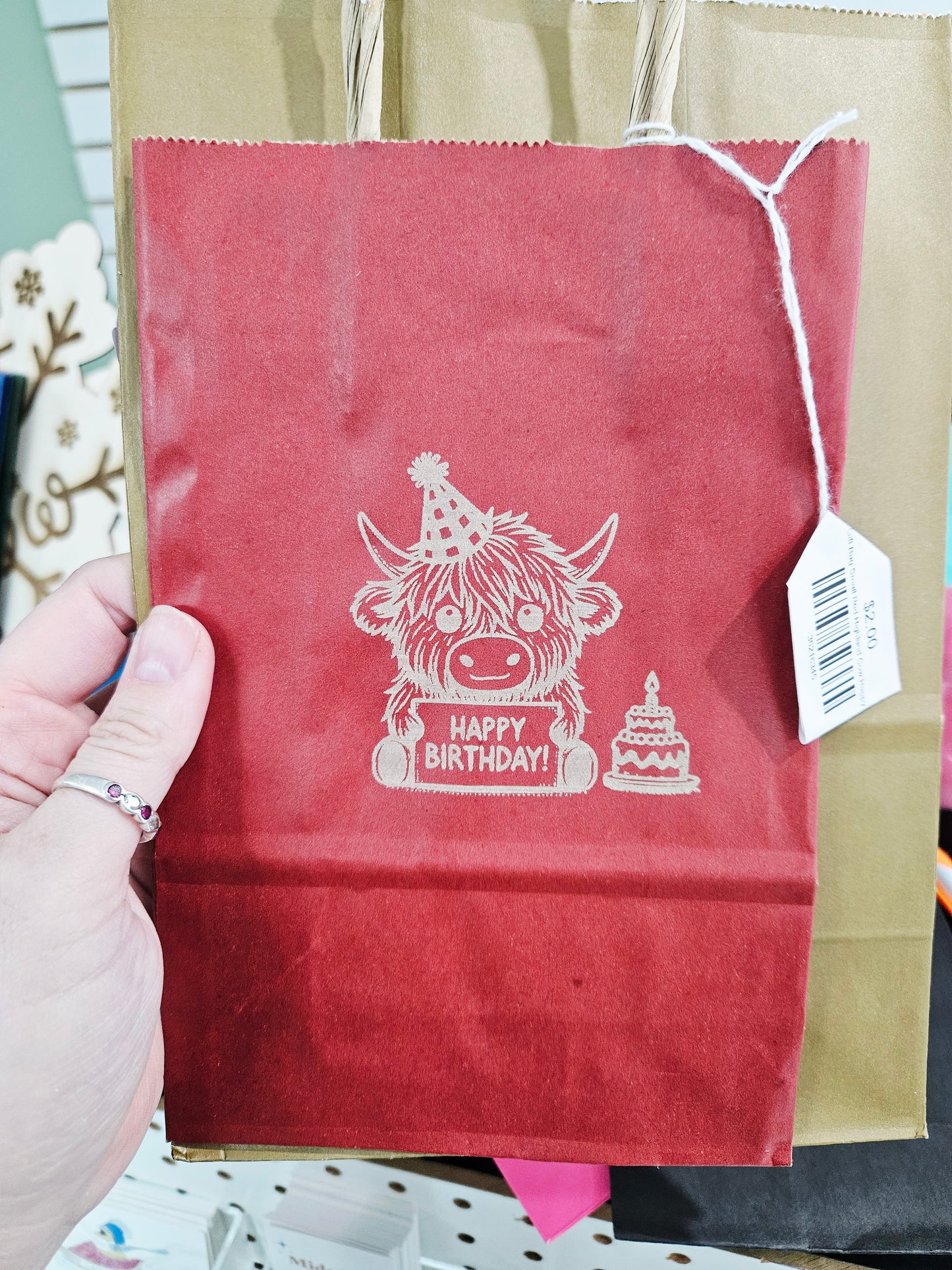 Gift Bag Small Red Highland Cow Happy Bday