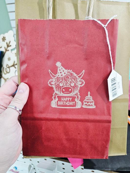 Gift Bag Small Red Highland Cow Happy Bday