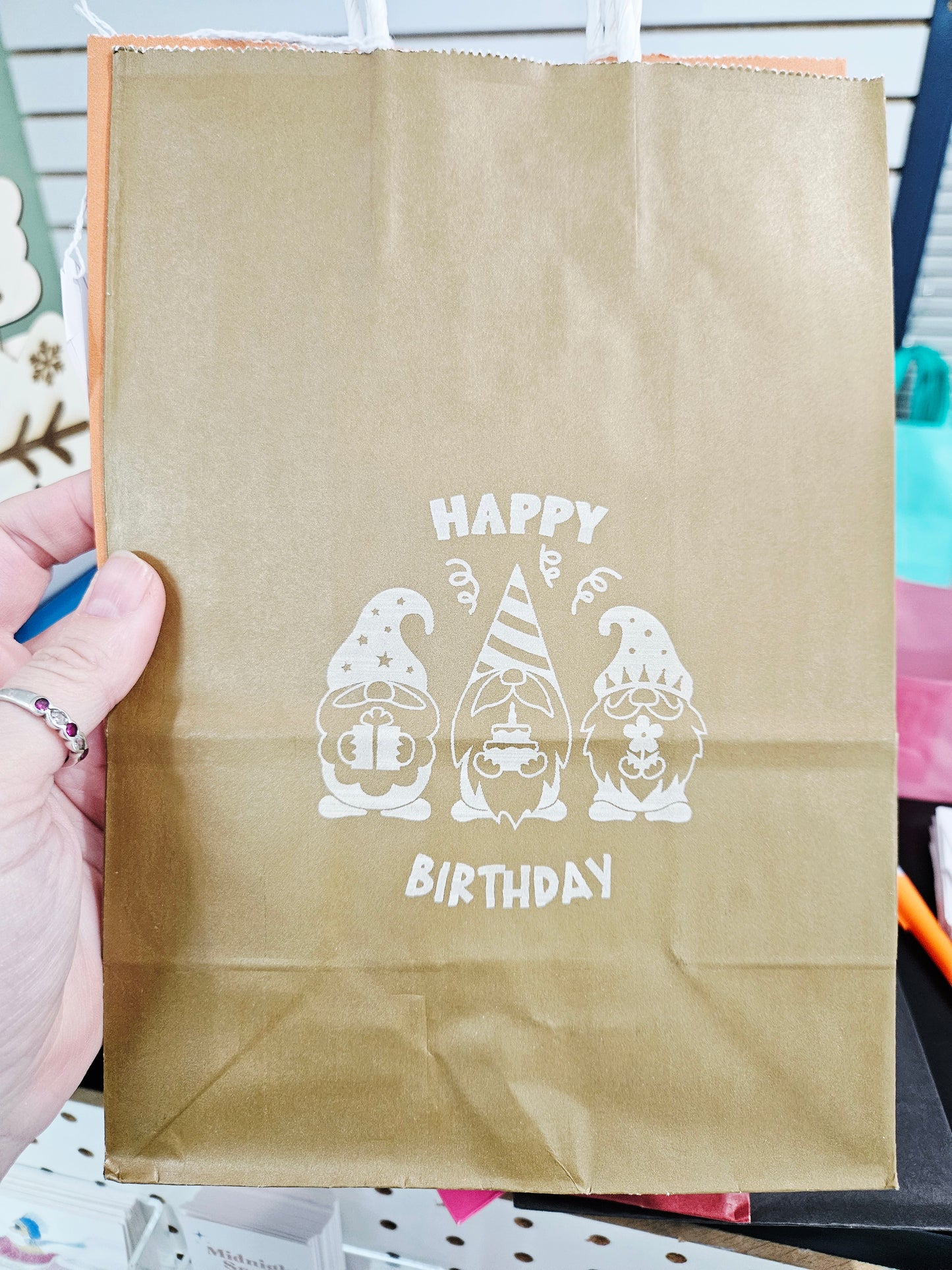 Gift Bag Medium Gold Gnomes Happy Bday
