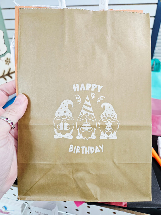Gift Bag Medium Gold Gnomes Happy Bday
