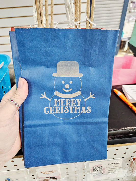Gift Bag Blue Snowman Merry Christmas Small