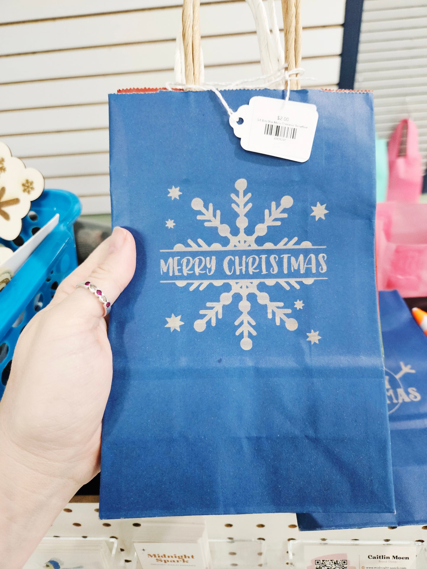 Gift Bag Blue Merry Christmas Snowflake
