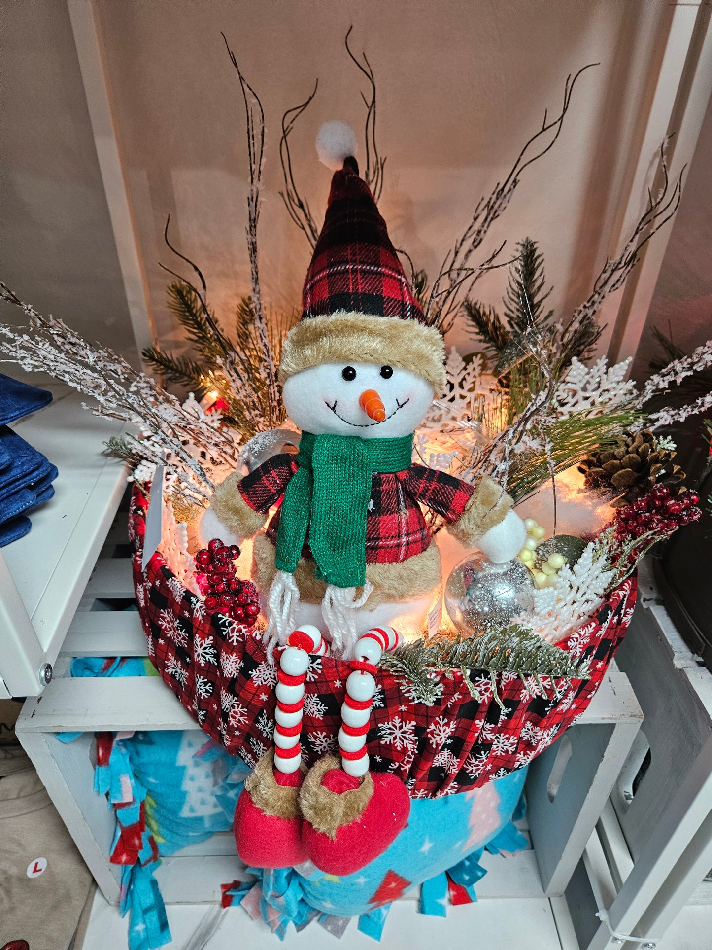 Lighted Snowman Basket