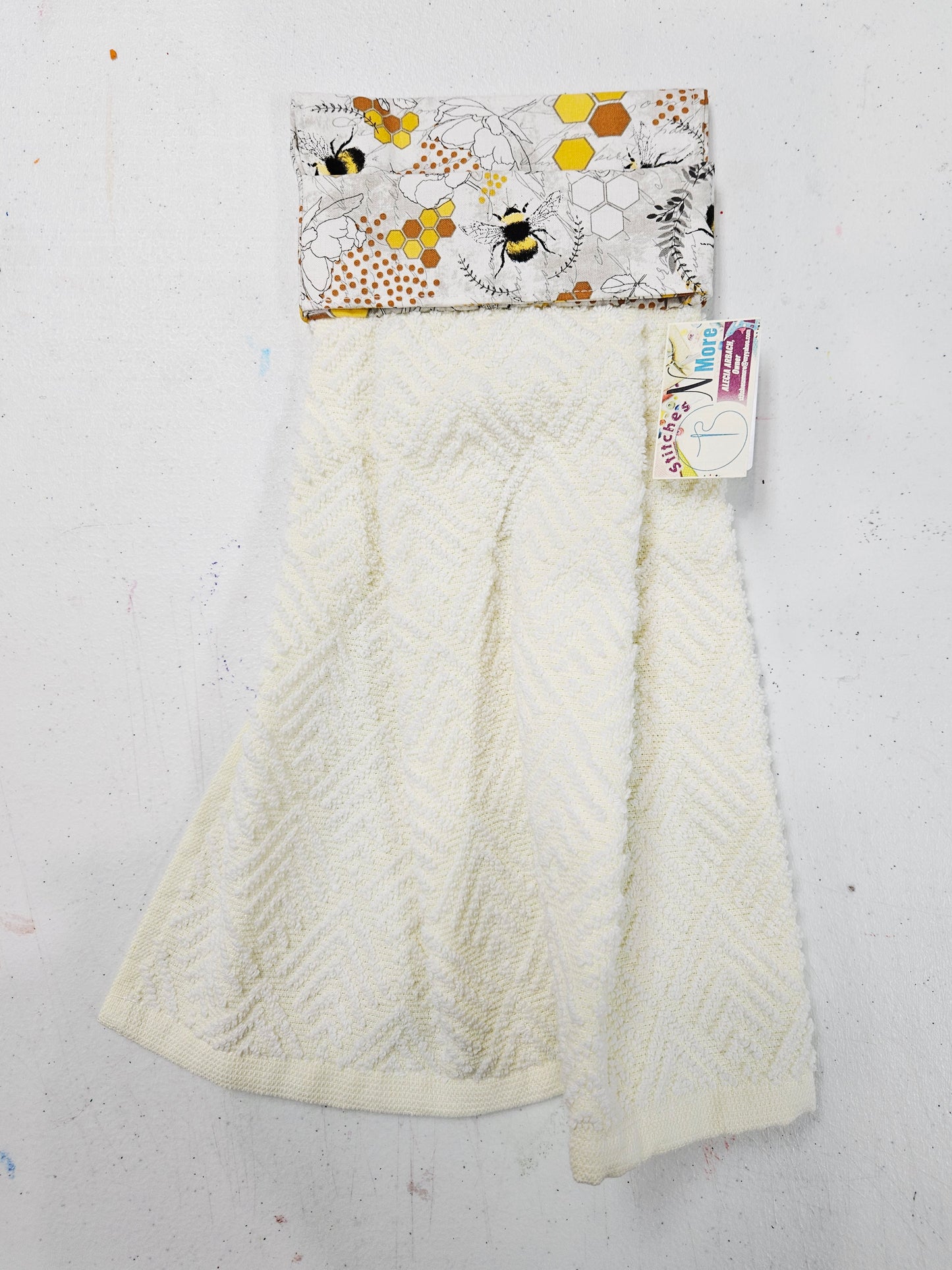 White Towel w/Bee & Flower Topper