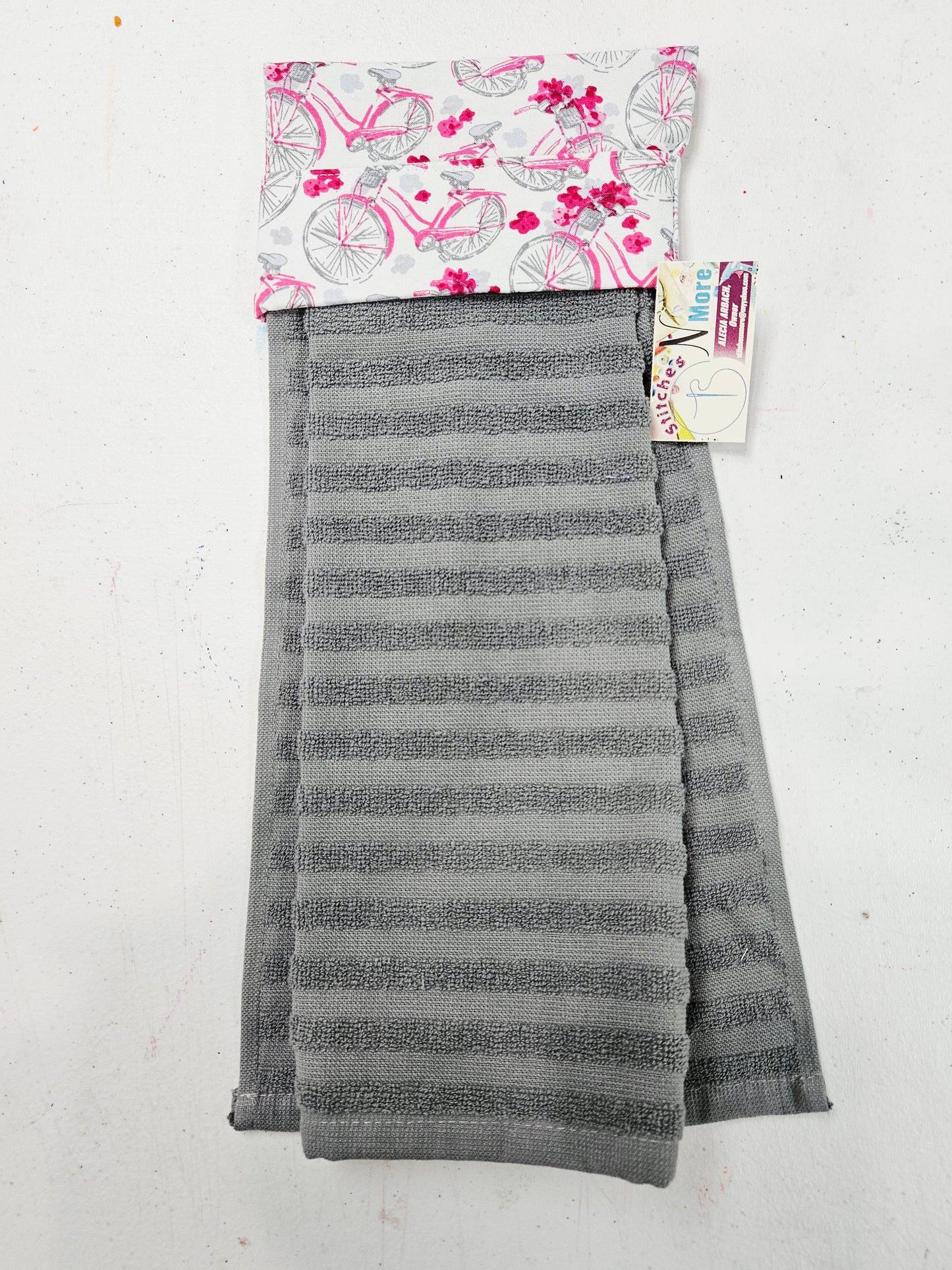 Grey Towel w/Pink Bicycle Topper