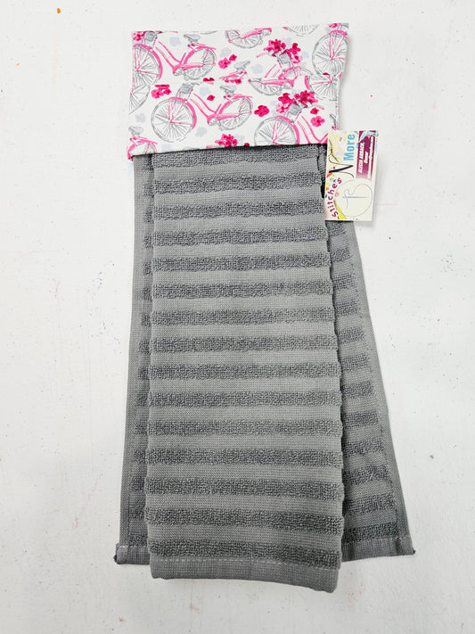Grey Towel w/Pink Bicycle Topper