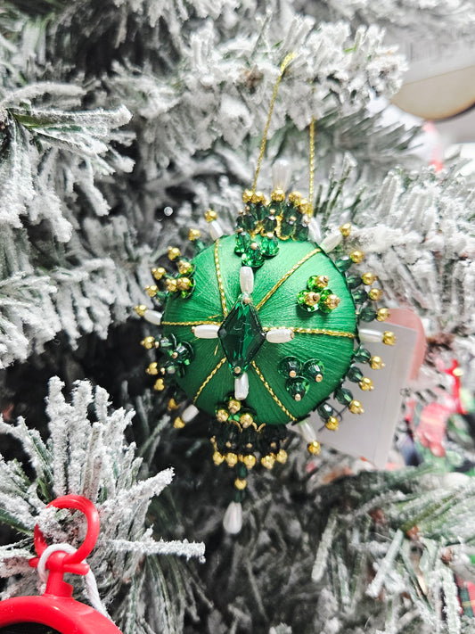 Green Satin Disc Christmas Ornament