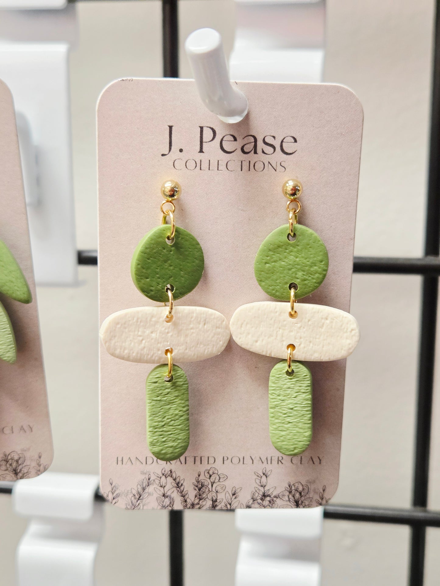 Green & White Geometrical Dangle Earrings