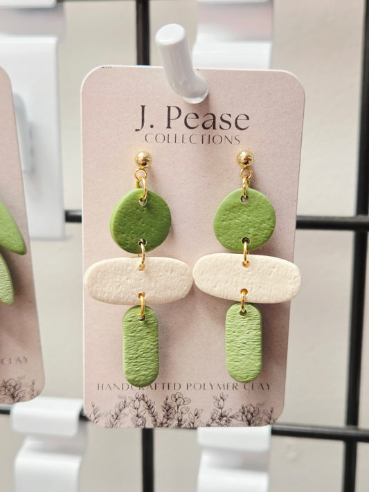 Green & White Geometrical Dangle Earrings