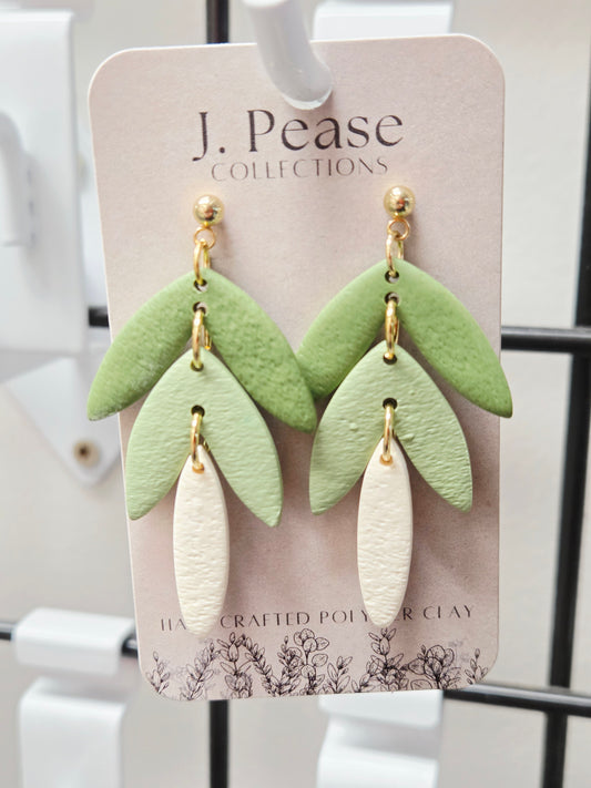 Green & White Leaf Dangle Earrings
