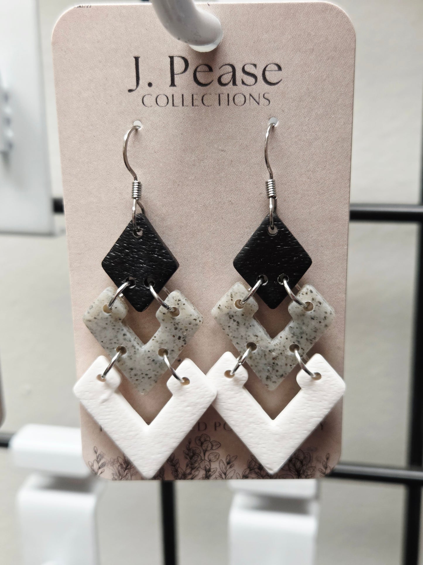 Black Diamond w/Grey & White Hanging Earrings