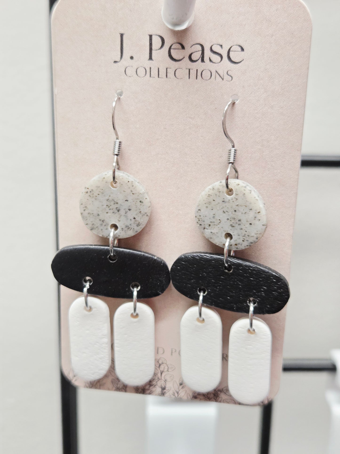 Black, White & Grey Geometric Shape Dangle Earrings