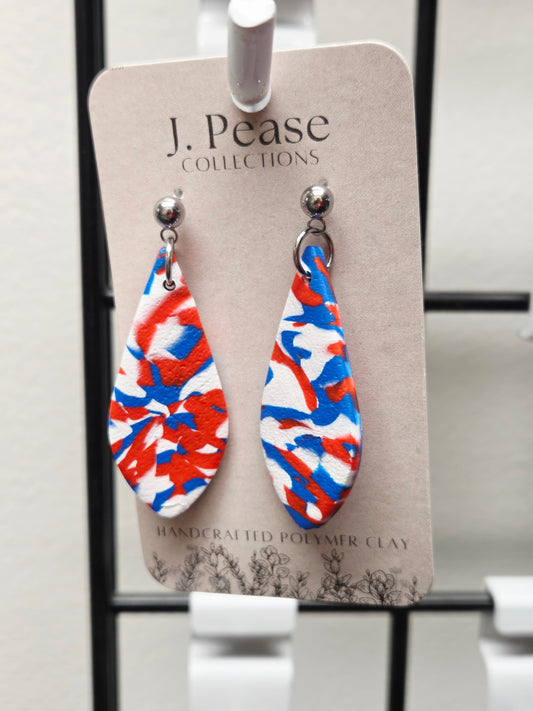 Red, White & Blue Tear Drop Earrings