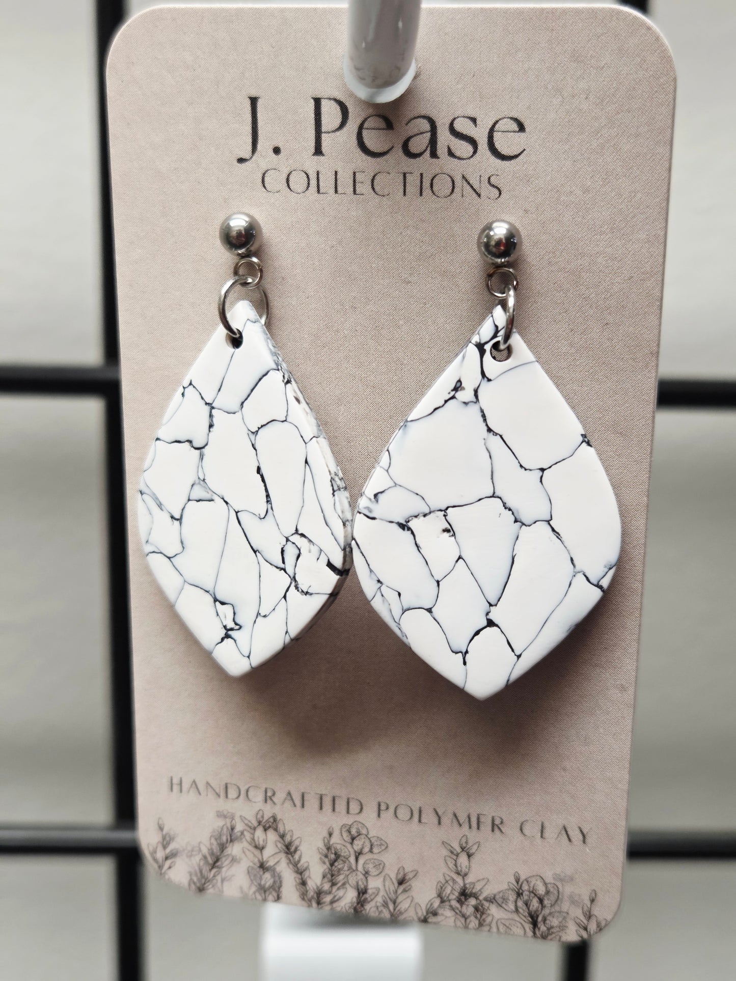 Black & White Marble Tear Drop Earrings