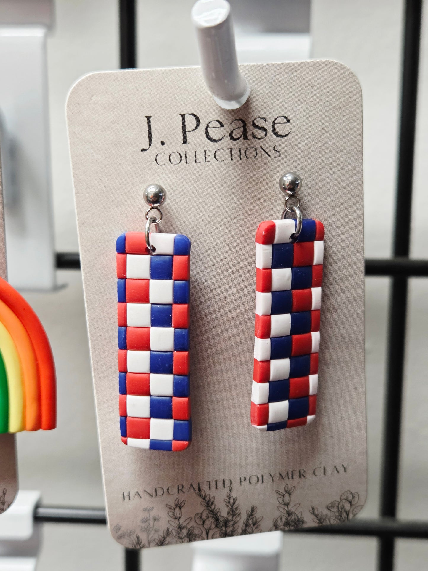 Red, White & Blue Checkered Earrings Long