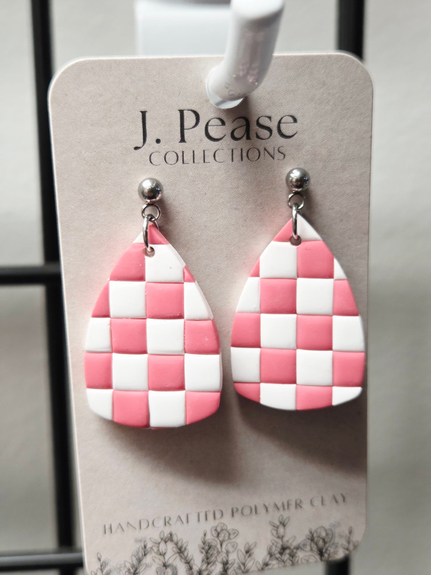 Pink & White Checkerboard Earrings