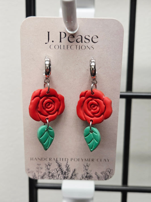 Rose w/Leaf Earrings