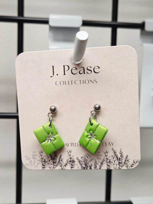 Small Green Christmas Present Earrings